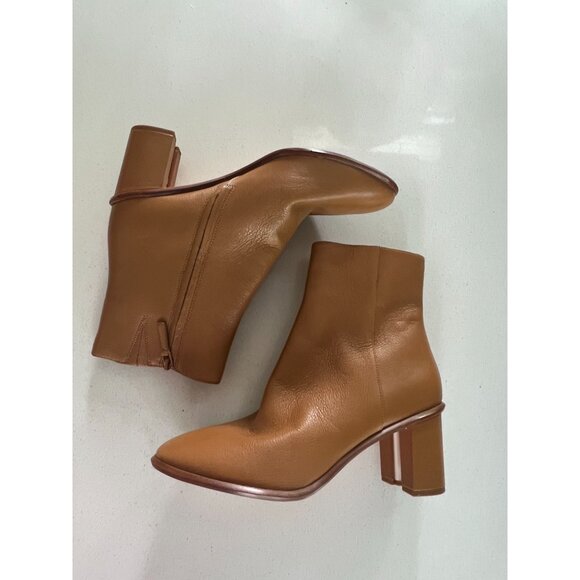 Tory Burch Brooke Stamped Heel Leather Bootie Brown Block Heel Ankle Boots Size - Picture 7 of 10